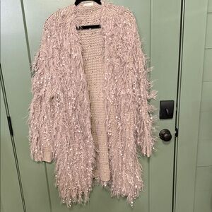 Altar'd State Blush Shaggy Open-Front Cardigan